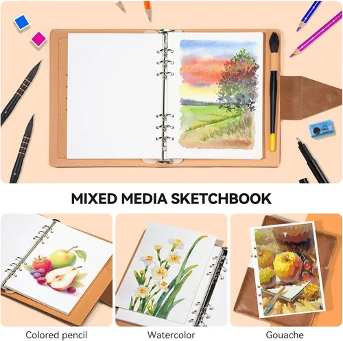 Miniatura 6 de Lightwish Cuaderno de bocetos de acuarela, diario de acuarela 100% algodón sin ácidos, 140 libras, papel de acuarela de prensa en frío