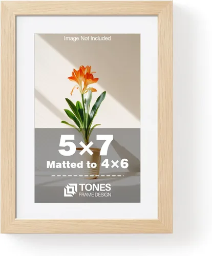Miniatura 11 de TONES FRAME DESIGN Juego de 2 portarretratos de 5 x 7 pulgadas con acabado de chapa de madera maciza de roble de 5 x 7 pulgadas con paspartú de 4 x