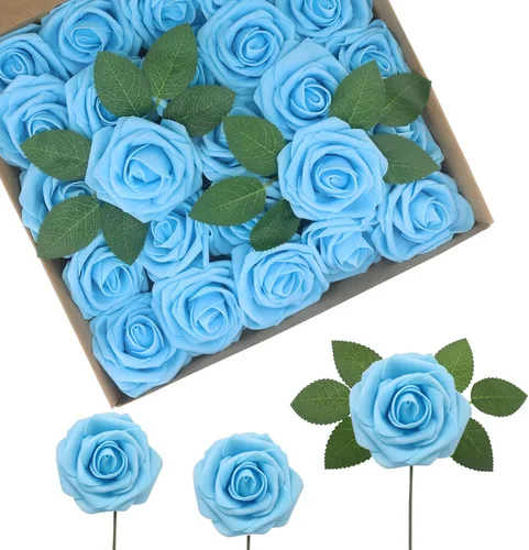 Miniatura 9 de Flores Artificiales Rosas Realistas, 50 piezas de rosas falsas con tallo de aspecto real para ramos de boda DIY, centros de mesa, despedida