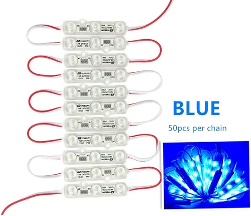 Q QINGCHEN Módulo LED azul, 50 unidades, cadena DC12V 1.2 W, luz decorativa para letreros publicitarios de letras con cinta adhesiva en la parte