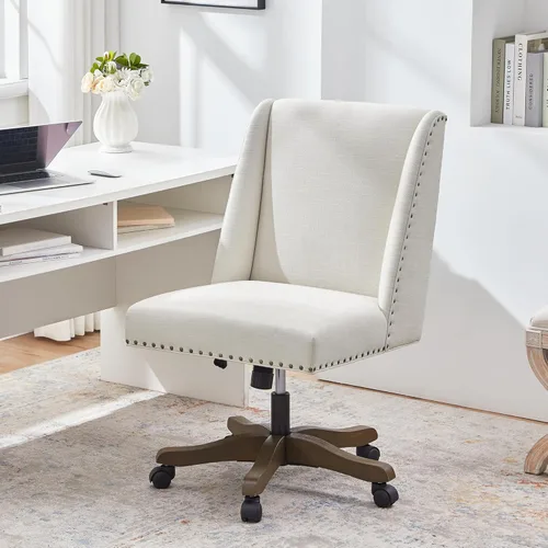 Zihanhome Silla de Oficina Tapizada Sin Brazos con Patas de Madera, Moderna Silla de Escritorio Ajustable con Patrón Cruzado para Oficina en Casa