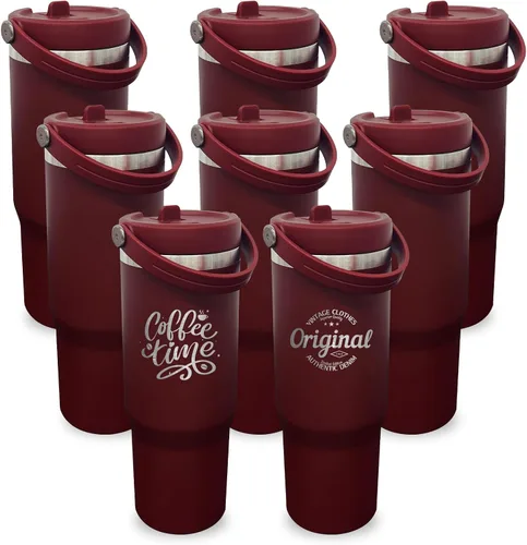 Miniatura 18 de Vaso de 30 onzas con asa superior, vaso aislado al vacío de doble pared con popote abatible, taza de café de viaje de 30 onzas con recubrimiento
