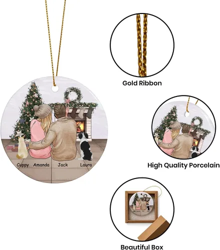 Miniatura 4 de Adorno de Navidad familiar personalizado 2022, nombre personalizado de raza, gato, perro, para pareja de Navidad, círculo redondo, adorno