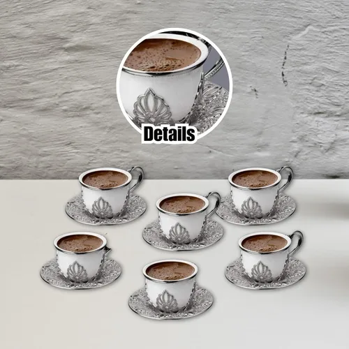 Miniatura 7 de Juego de 6 tazas de café Lujosas tazas de porcelana hechas a mano de 18 piezas con platillos de metal y portavasos extraíbles Juego de tazas