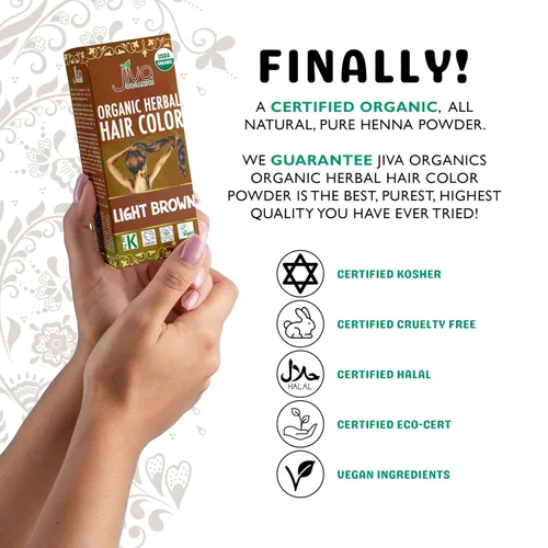 Miniatura 4 de Jiva - Tinte orgánico para el cabello castaño claro, 100 % herbario con canela y henna, colorante natural orgánico certificado para el cabello, 100
