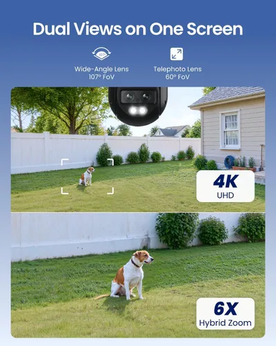 Miniatura 3 de REOLINK 4K Cámara de seguridad WiFi con cable para exterior, lente dual de 8MP, cámara PTZ 360, seguimiento automático, detección inteligente