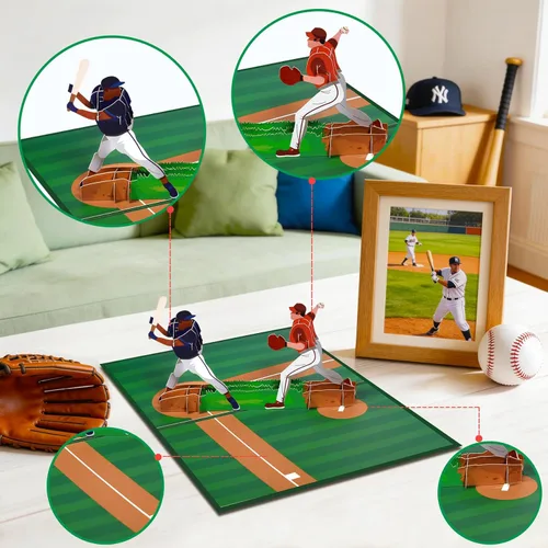 Miniatura 8 de GREETING ART Tarjeta desplegable de béisbol musical, tarjetas de cumpleaños de béisbol, tarjeta del día del padre, tarjetas de felicitación