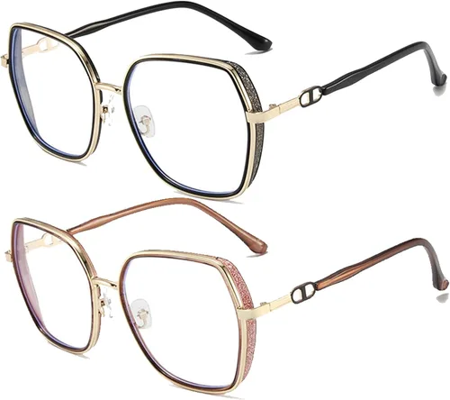 Miniatura 10 de Gafas grandes con bloqueo de luz azul para mujeres y hombres, elegantes lentes de metal Retr Anti-UV Antifatiga Anti-Blue Eye Glasses