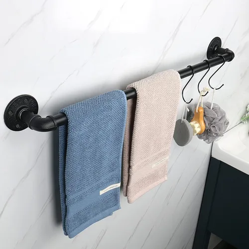 Miniatura 8 de Toallero Industrial de Tubo de Hierro, Barra de Toallas, Soporte de Toallas de Baño Rústico de Granja para Pared, Montaje en Pared, Resistente Negro