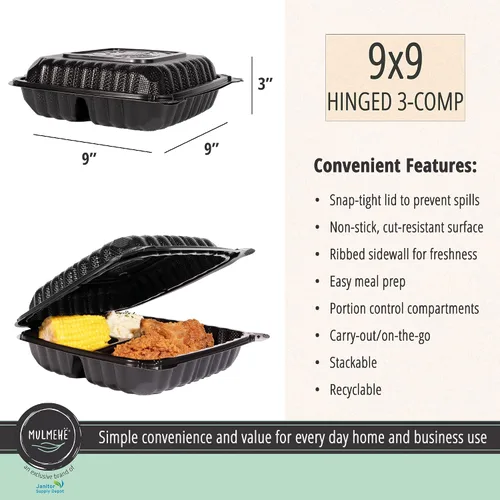 Miniatura 2 de MULMEHË Recipientes de alimentos ecológicos de polipropileno con bisagras de plástico de polipropileno relleno mineral, 9 x 9 x 3, ventilados