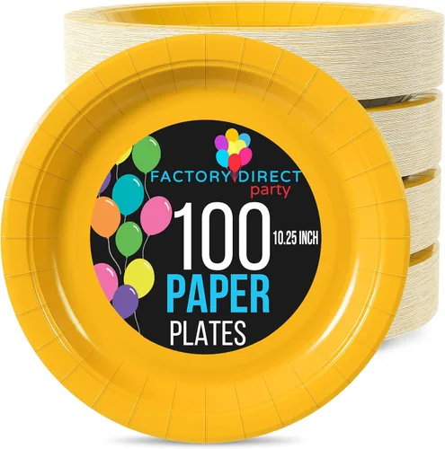 Miniatura 53 de Exquisite Party Solids - Platos desechables de papel amarillo de 7 pulgadas, para fiestas, 100 unidades, resistentes, 350 GSM, suministros
