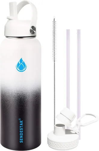 Miniatura 26 de SENDESTAR Botella de agua aislada de 24 onzas, boca ancha, botella de agua de 24 onzas con tapa con popote, tapa de boquilla, acero inoxidable