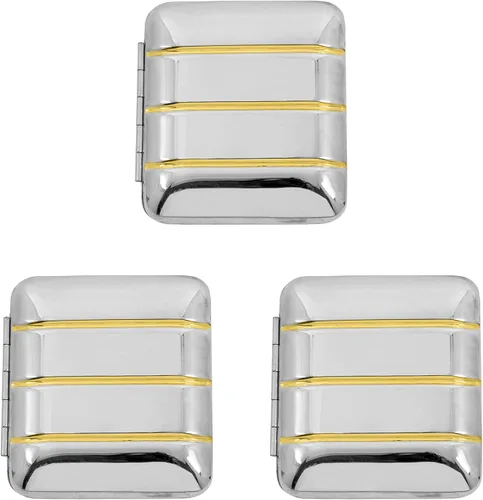 Miniatura 4 de Stephanie Imports Juego de 3 espejos compactos con aumento de doble cara con patrón de barra vertical (dorado)