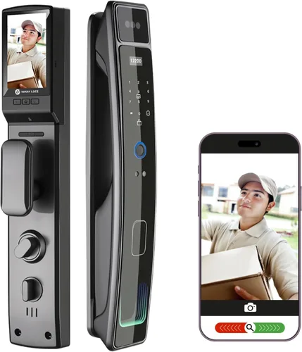 Miniatura 9 de Cerradura de puerta inteligente con cámara y reconocimiento facial 3D, cerradura de puerta de entrada sin llave con huella digital, contraseña