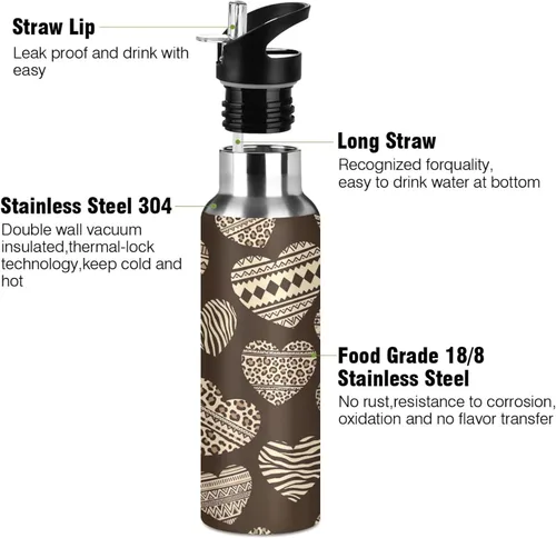 Miniatura 3 de Stainless Steel Water Bottle 20 Oz, BPA-Free Sport Water Bottle for Gym Outdoor Travel School, Prints Leopard Spots
