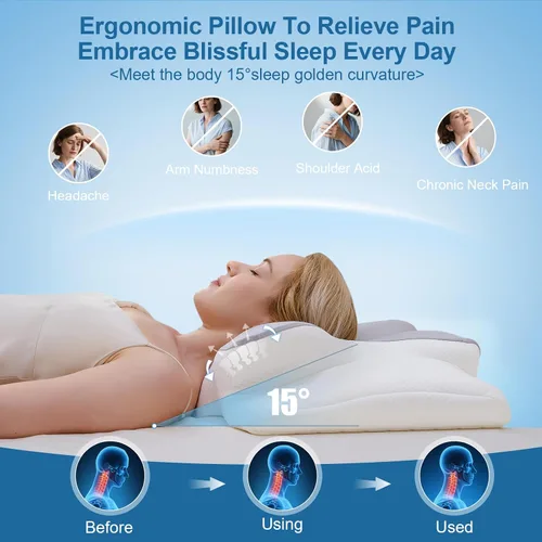 Miniatura 5 de Almohada de alivio PILOW de espuma viscoelástica, almohada ergonómica de espuma viscoelástica, almohada cervical para el cuello para hombre y mujer