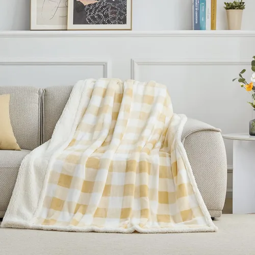 Miniatura 6 de BEAUTEX Manta de Vellón Sherpa, Mantas y Cobijas de Felpa a Cuadros Búfalo Súper Suaves y Cálidas, Manta Ligera Acogedora y Suave para Sofá y Cama