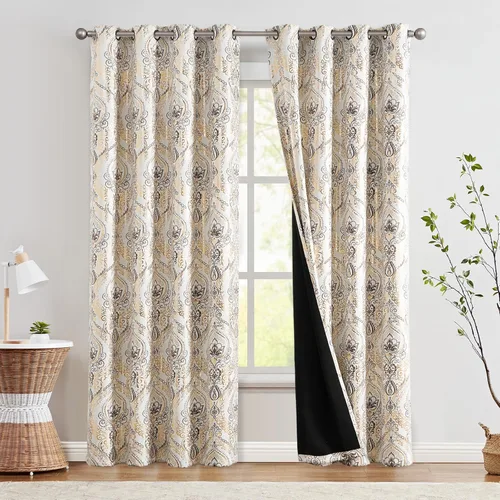 Miniatura 18 de jinchan Cortinas opacas de 90 pulgadas de largo, 2 paneles de medallón de damasco azul, cortinas de ventana para dormitorio, con ojales, aislamiento