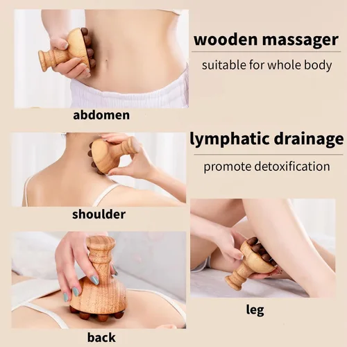 Miniatura 3 de Herramienta de masaje de terapia de madera para grasa del vientre, masajeador de drenaje linfático para celulitis para moldear el cuerpo, kit