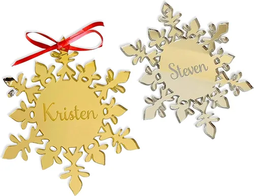 Adornos para árbol de Navidad, copos de nieve acrílicos espejados personalizados, adornos de nombre colgantes, regalo de recuerdo de cristal hecho a