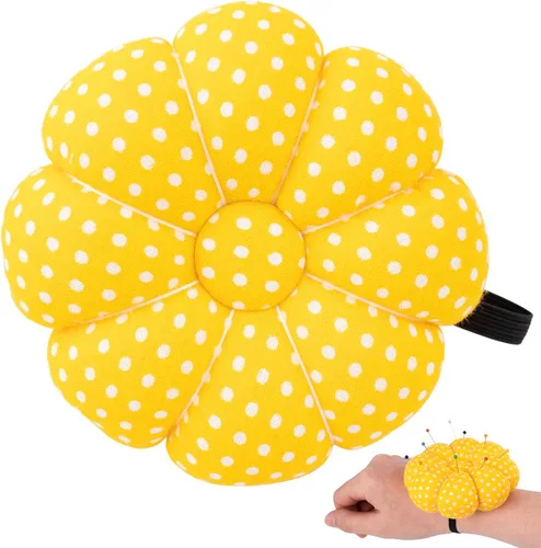 Rolybag Cojines de muñeca con correa elástica, aguja de calabaza para costura, alfileres para costura o manualidades (amarillo)