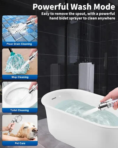 Miniatura 2 de Cabezal de ducha filtrado para agua dura con tope, cabezales de ducha de 4 modos de alta presión con rociador de alta presión integrado para limpiar