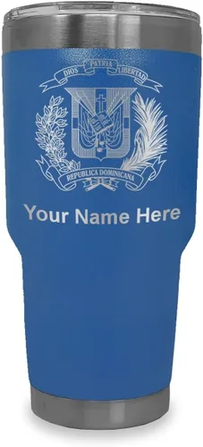 Miniatura 34 de LaserGram Taza aislada al vacío de 20 onzas, escudo de armas, República Dominicana, grabado personalizado incluido (gris)