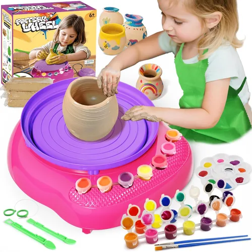 Miniatura 9 de Vinkp Rueda de cerámica para niños, kit completo de pintura de cerámica, artes y manualidades para niños de 8 a 12 años con arcilla seca al aire