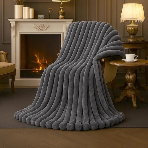 Miniatura 24 de Amélie Home - Manta de piel sintética para sofá, ultraacogedora manta mullida de felpa suave a rayas para sofá familiar, silla, dormitorio, 60 x 80