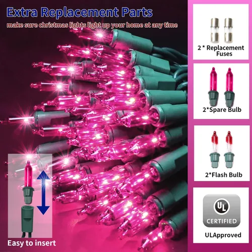 Miniatura 2 de Ultra-brillantes luces de Navidad rosa mini de 100L 19.6 pies, cadena de luces incandescentes UL listadas, se conectan de extremo a extremo, juego