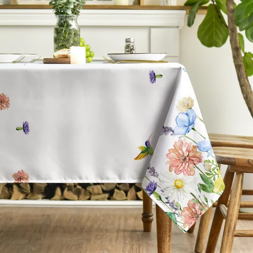 Miniatura 4 de Horaldaily Mantel de primavera y verano de 52 x 70 pulgadas, diseño de flores, mariposas y pájaros, lavable, para decoración de fiestas, pícnic