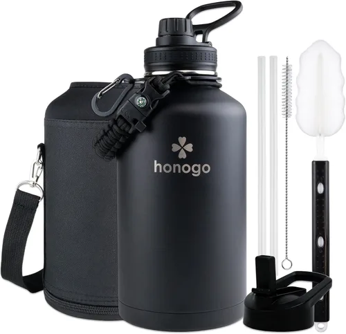 Miniatura 14 de Botella de agua aislada de 64 onzas con tapa de popote y tapa de boquilla, jarra de agua de medio galón de acero inoxidable con mango de paracord