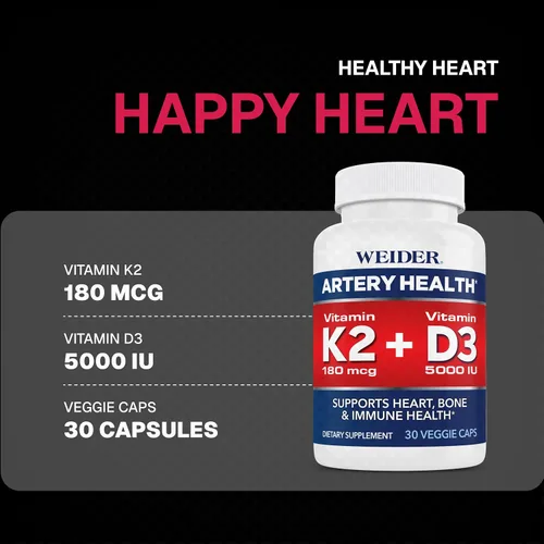Miniatura 3 de Weider Artery Health - Flexibilidad arterial y salud cardíaca - con vitamina K2, D3 y jengibre - Apoyo óseo e inmunológico* - Sin gluten y vegano