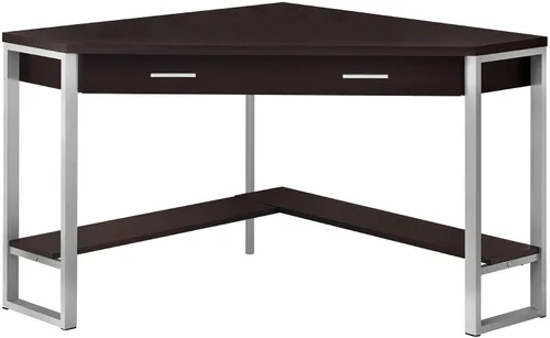Monarch Specialties Escritorio esquinero con almacenamiento y estante, mesa de estudio para computadora portátil, estación de trabajo para oficina