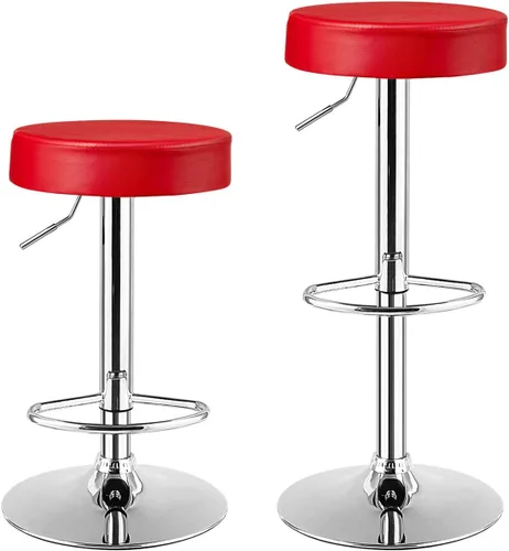 COSTWAY Juego de 2 taburetes de bar, modernos taburetes de bar redondos giratorios sin espalda, silla de bar de piel sintética sin brazos con altura