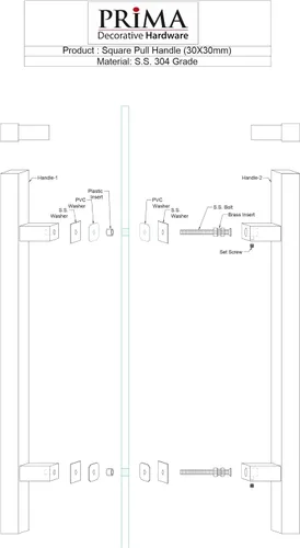 Miniatura 5 de Prima Decorative - Tirador de puerta cuadrado de acero inoxidable de 72 pulgadas (72 pulgadas), manija de barra de montaje lateral trasero a Negro