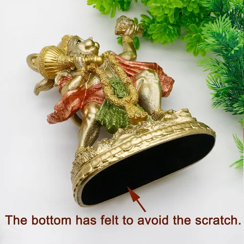 Miniatura 6 de Estatua hindú de Dios Señor Volador Hanuman – Escultura de Ídolo de la India Murti Pooja – Figura con acabado de oro indio para decoración