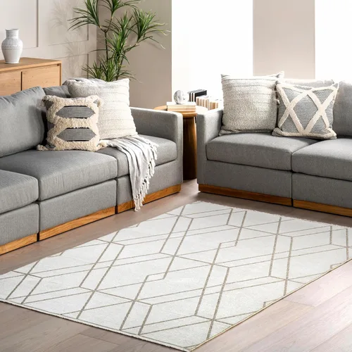 Miniatura 9 de Nuloom Versa Kirby - Alfombra de área color crema, 4 x 6 pies, azulejos, suave y acogedora, con alto tráfico, resistente a las manchas, fácil