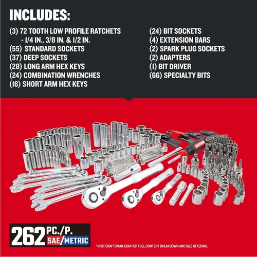 Miniatura 2 de Craftsman Juego de herramientas mecánicas de 262 piezas con caja VERSASTACK de 3 cajones, juego de llaves SAE y métricas, kit de herramientas
