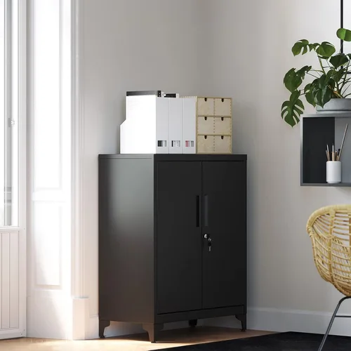 Miniatura 9 de SONGMICS Gabinete de Garaje, Gabinete de Almacenamiento de Metal con Puertas y Estantes, para Oficina en Casa, Garaje y Cuarto de Servicio, Negro