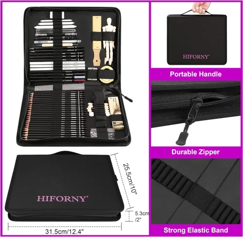 Miniatura 3 de HIFORNY Juego de Dibujo de 70 Piezas Kit de Bocetos - Lápices de Boceto Suministros de Arte para Adultos Artistas Niños con Cuaderno de Bocetos de 3