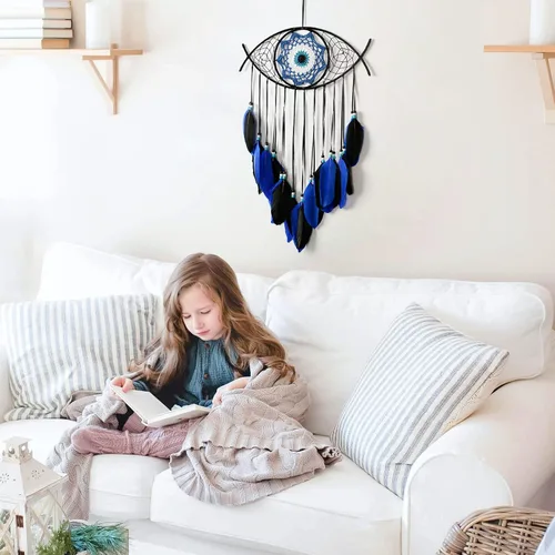 Miniatura 7 de Dremisland Atrapasueños de mal de ojo, atrapasueños azul y negro, hecho a mano, plumas de mal de ojo, adorno colgante de pared, decoración del hogar