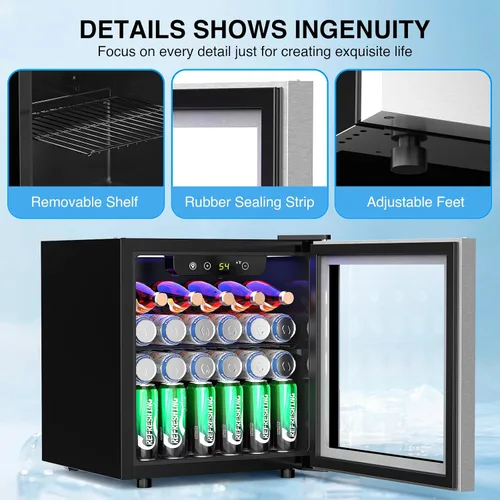 Miniatura 7 de Kismile Mini refrigerador refrigerador de bebidas de 36L para 12 botellas de 50 latas, refrigerador de bebidas de 1.3 pies cúbicos con marco