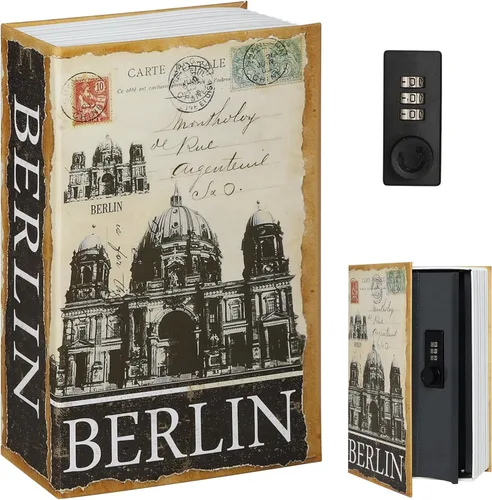 Miniatura 21 de Decaller Caja fuerte para libros con cerradura de llave, caja secreta de metal oculta para seguridad del hogar, dinero y joyas, 9.5 x 6.2 x 2.2