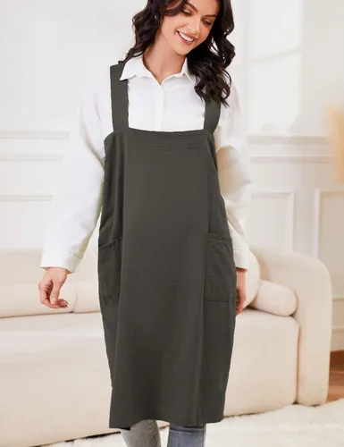 Miniatura 2 de Schine Pinafore de algodón con espalda cruzada para mujer, con bolsillos grandes, prácticos delantales para trabajos de jardinería, cocina, Verde