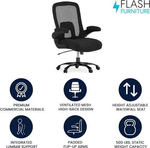 Miniatura 4 de Flash Furniture Silla giratoria grande y alta para oficina y juegos con soporte lumbar y espalda, silla de oficina ergonómica de malla con Tela