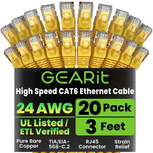 Miniatura 48 de Paquete de Cable Ethernet Cat 6 GEARit - Pack de 10 cables de conexión Ethernet Cat6 de 15 pies Cable de conexión de red RJ45, conectores dorados