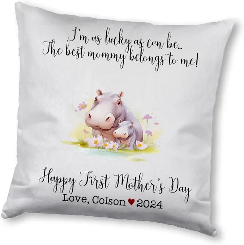 Miniatura 11 de Generic Custom Mama Hippopotamus with Childs, First Mother's Day Custom Pillowcase, Personalized Mother's Day Pillowcase, Gift for Mom, Home Decor