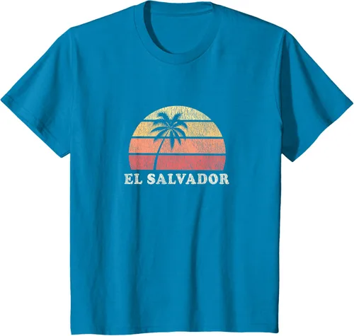 Miniatura 50 de El Salvador Vintage 70s Retro Throwback Design Camiseta, Azul