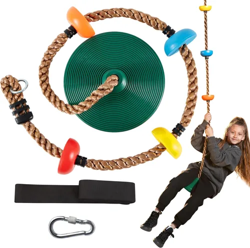 Miniatura 9 de TURFEE Columpio de árbol para niños, árbol de cuerda de escalada azul con plataformas y asiento de disco, asiento de un solo disco y cuerda